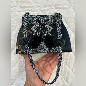 Vintage Rare Elegant Black Beaded Women's Bag 90s